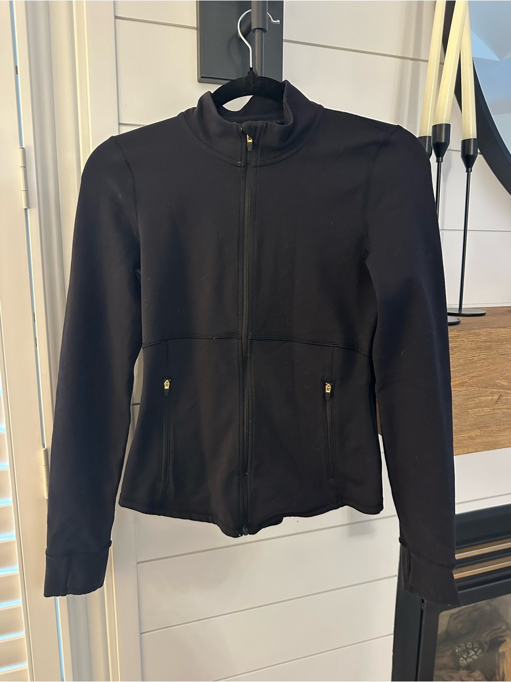 Aritzia GOLDEN Black Zip-Up Bomber Jacket with Gold Zippers